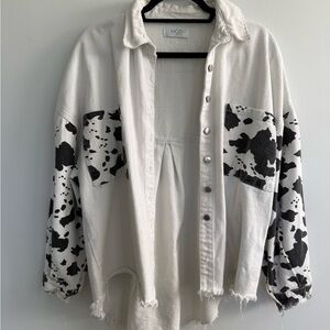 MOD Cow-Print White & Black Oversized Jean Jacket